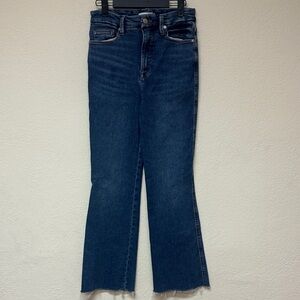 Good American Women's stretchy boot cut distressed hem Blue Jeans size 27